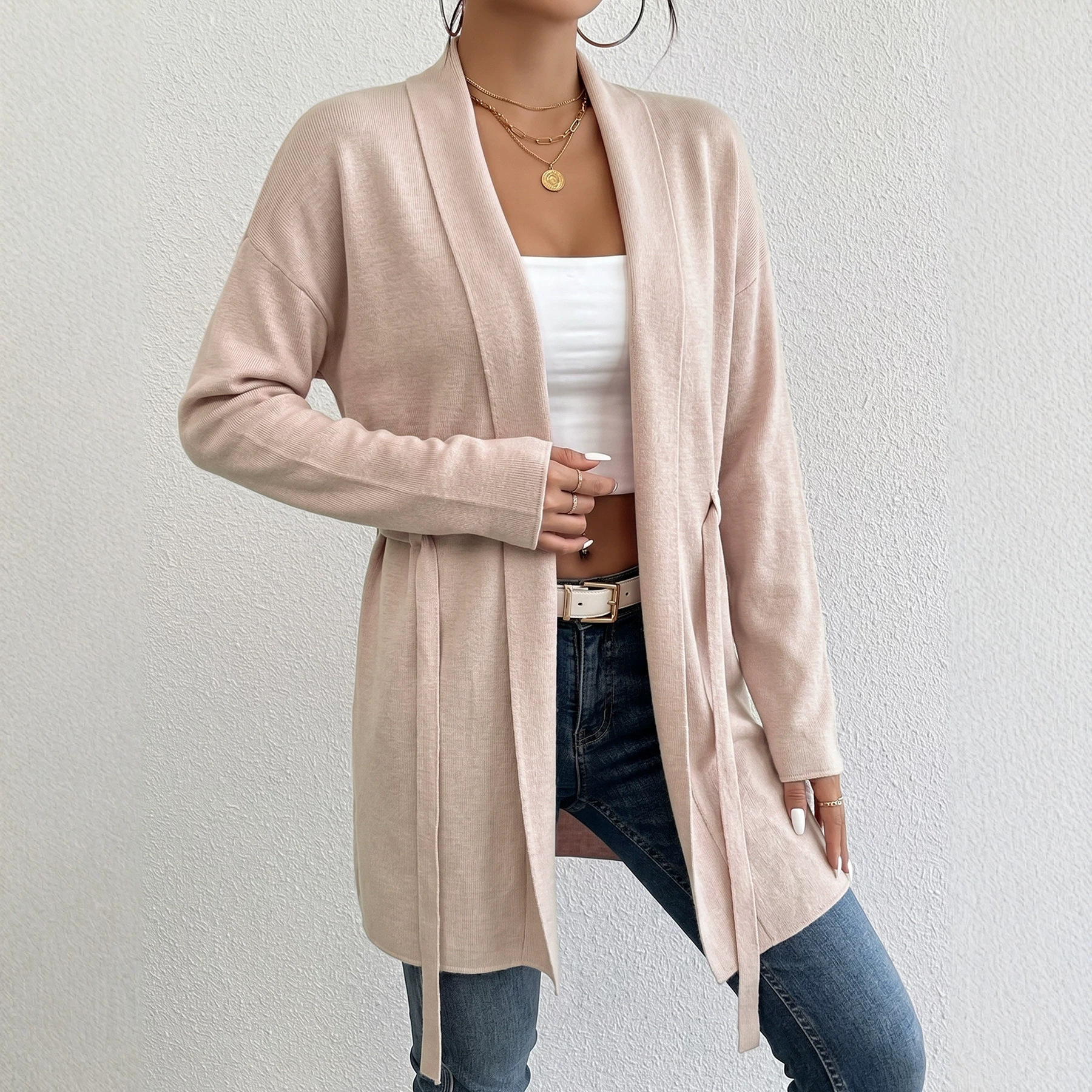 Women's Long Sleeve Tie-Waist Knit Cardigan
