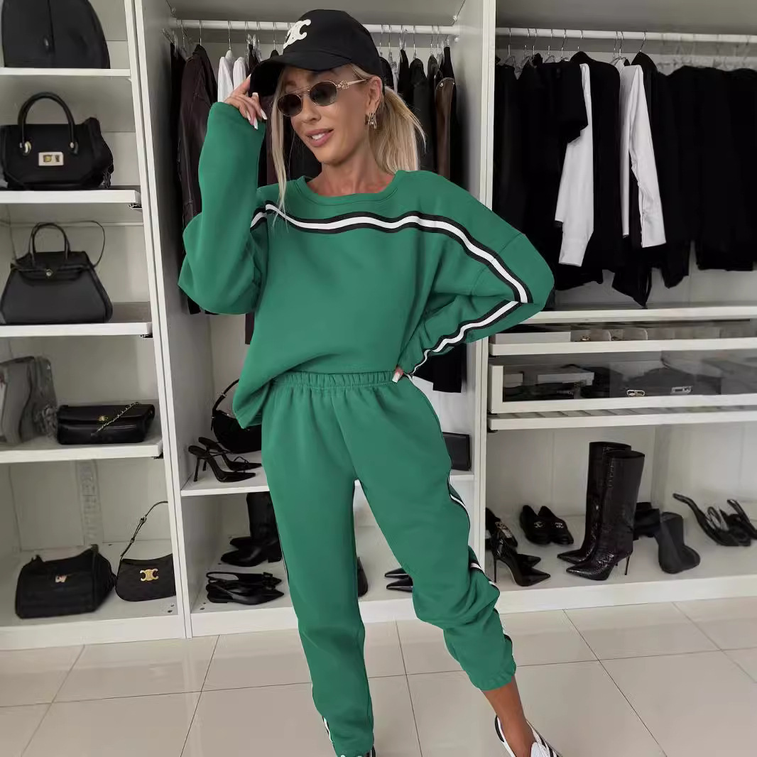 Women's Colorblock Lounge Set Crewneck Long Sleeve Sweatshirt & Jogger Pants 2-Piece