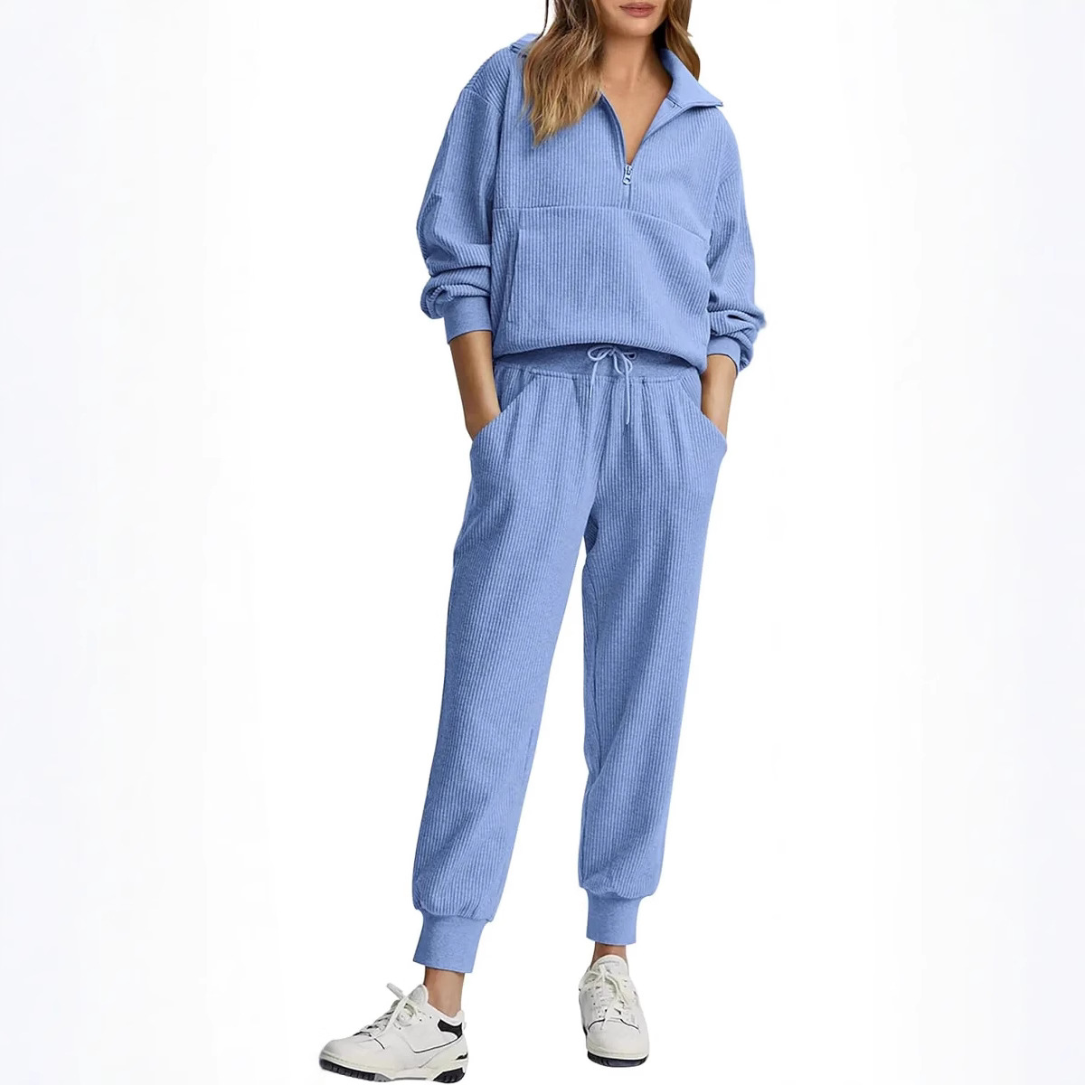 Women's Half-Zip Long Sleeve Top and Pants Casual Set