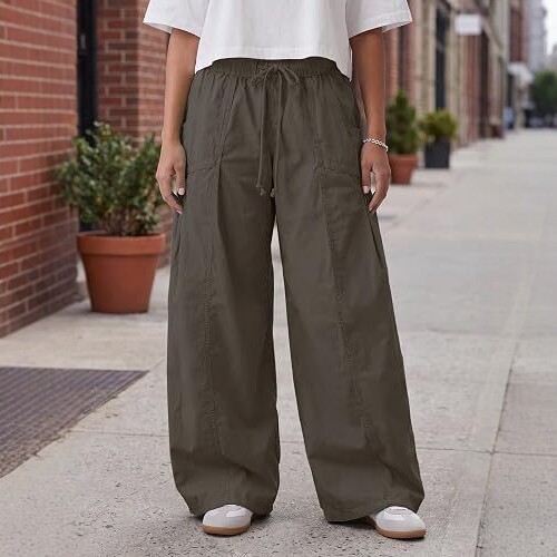Women's Wide-Leg Drawstring Cargo Pants Casual Loose Fit