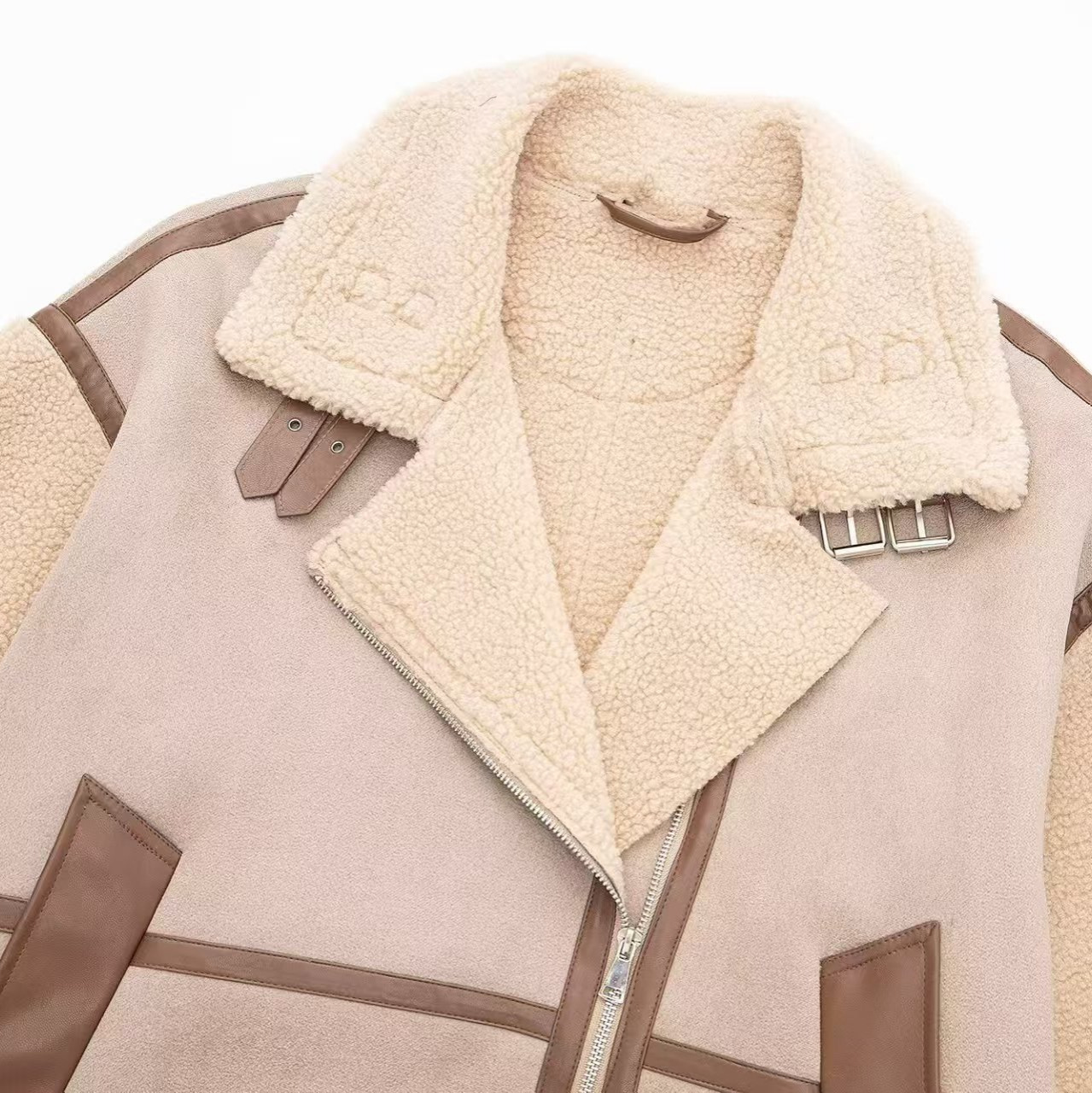 Women's Faux Suede Spliced Collar Long Sleeve Jacket