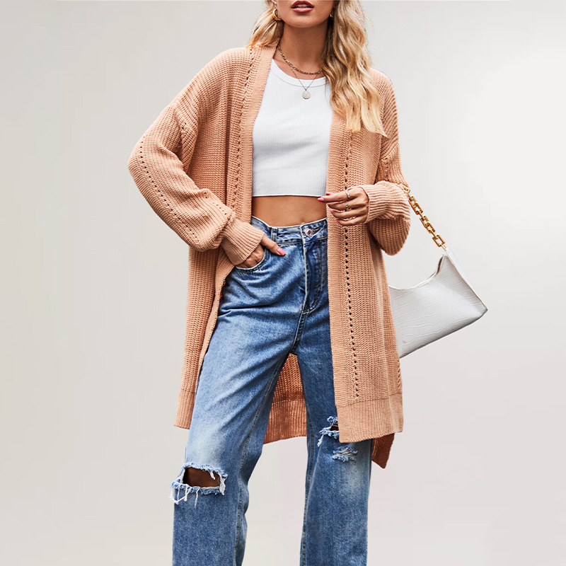 Women's Solid Color Loose Knit Cardigan with Pockets