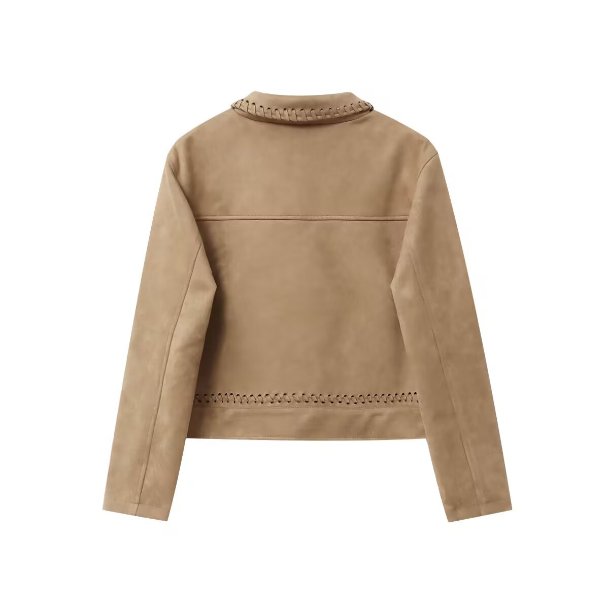 Suede-Feel Moto Jacket with Lapel Collar, Cropped Fit