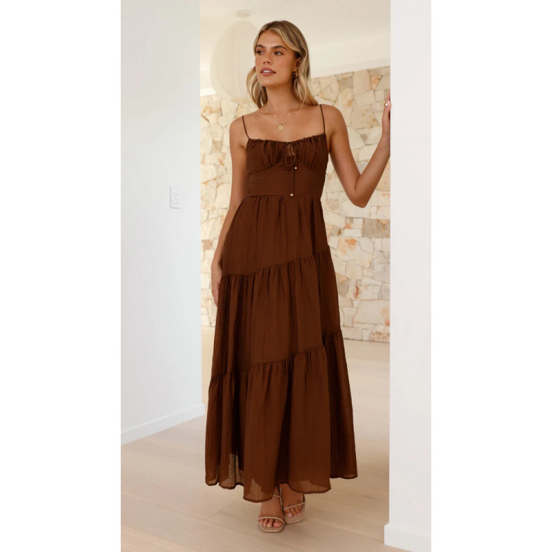 Women's Sleeveless Spliced Cami Long Backless Tie Dress