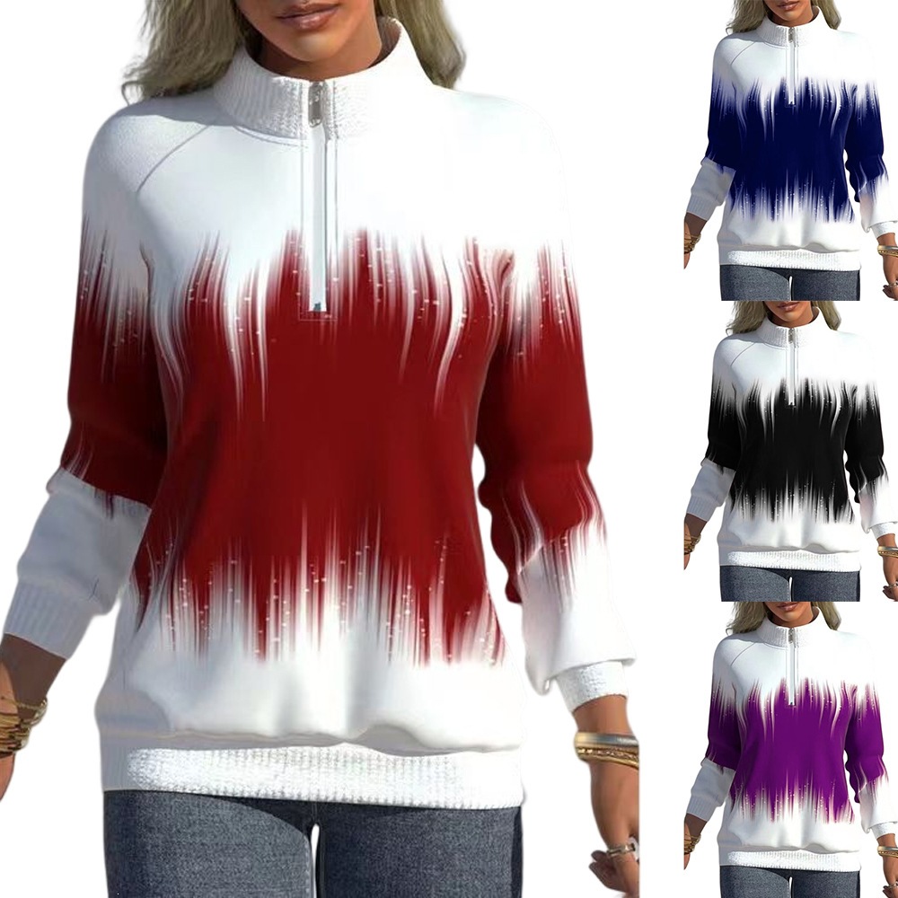 Women's Gradient Print Half-Turtleneck Zip Long-Sleeve Sweatshirt