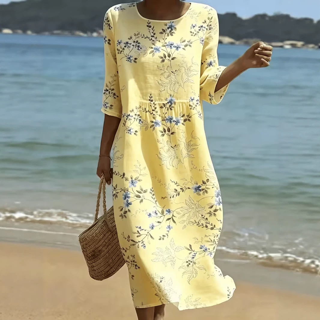 Women's Floral Print Pleated Midi Dress