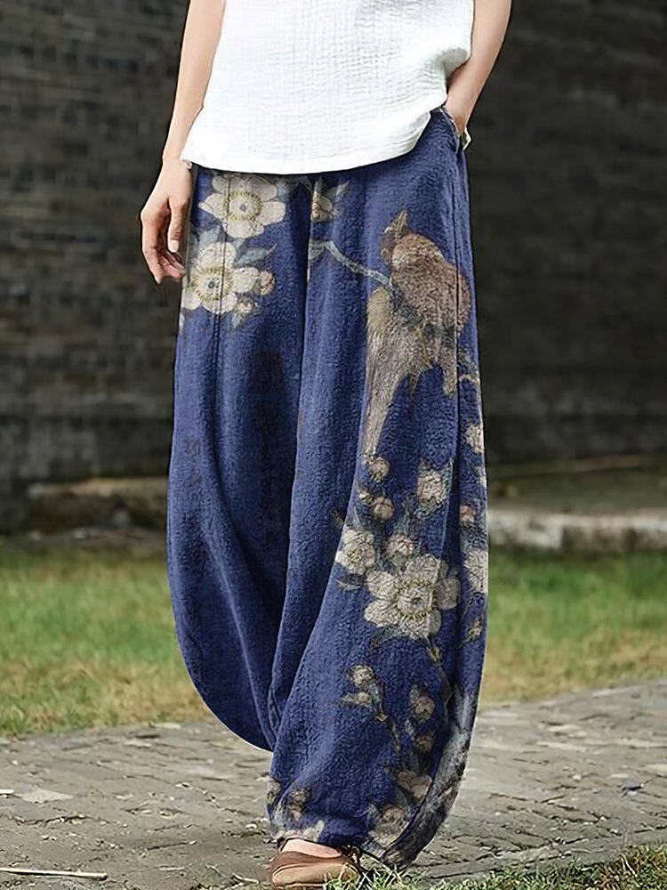 Women's Vintage Floral Print Casual Pants
