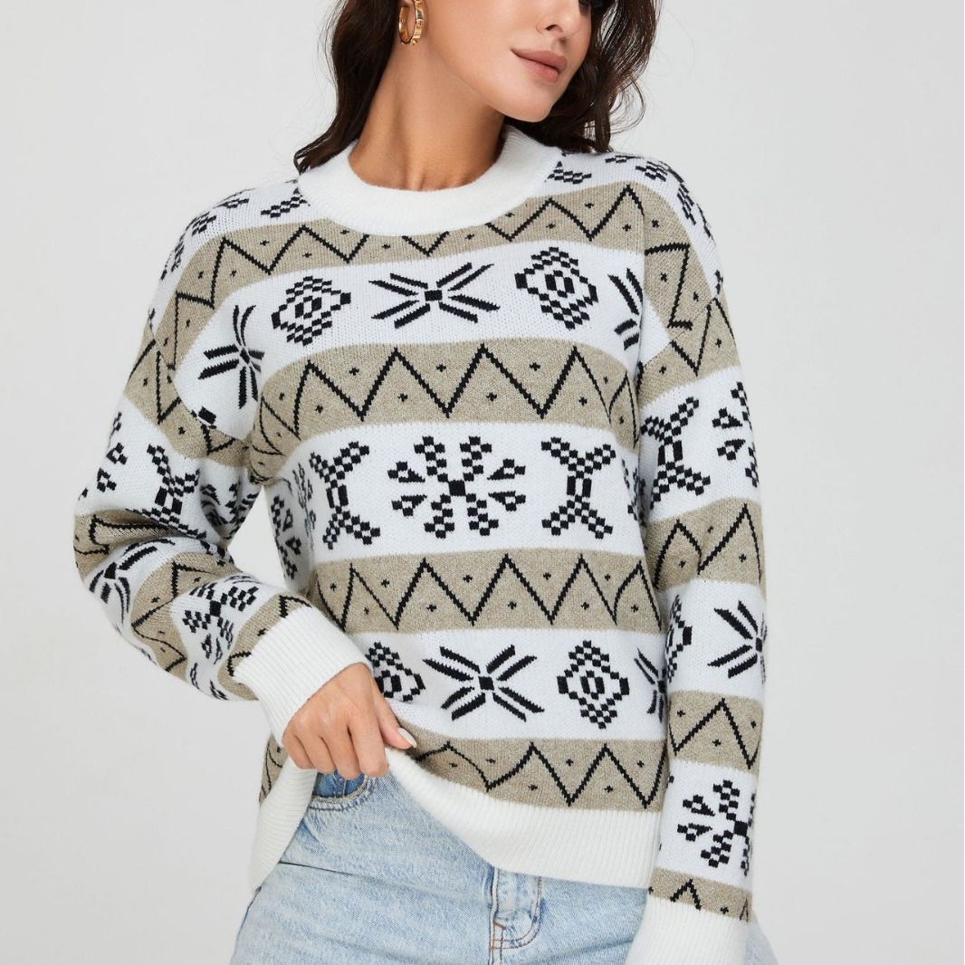 Women's Vintage Jacquard Knit Sweater Loose Pullover