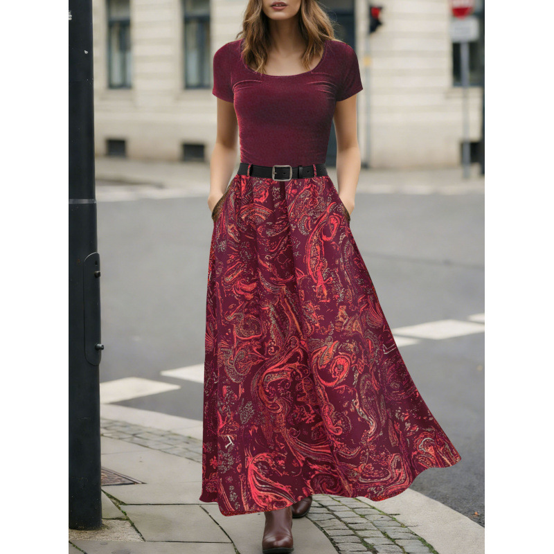 TUME Vintage Velvet Paisley Patchwork Dress with Belt