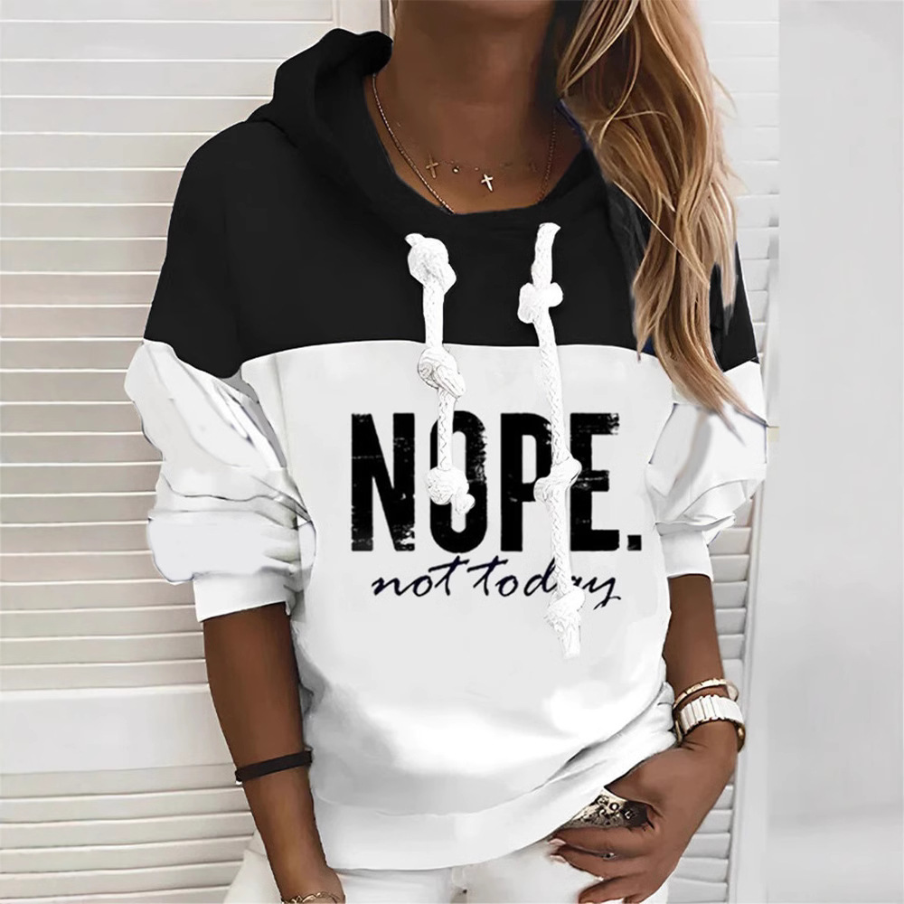 Women's Casual Letter Print Lace-Up Hooded Long-Sleeve Sweatshirt