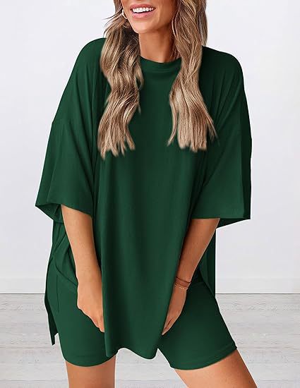 Women's Solid Color Loose Fit Casual Pajama Set with Pockets