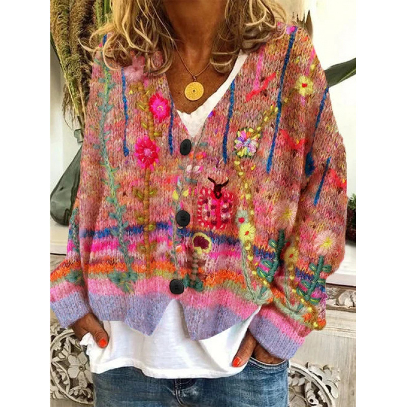 Christmas Abstract Print Casual Cloak Cardigan