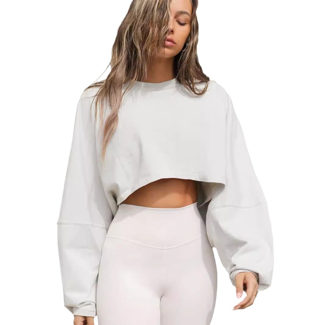 Women's Cropped Crewneck Sweatshirt Knit Long Sleeve Top