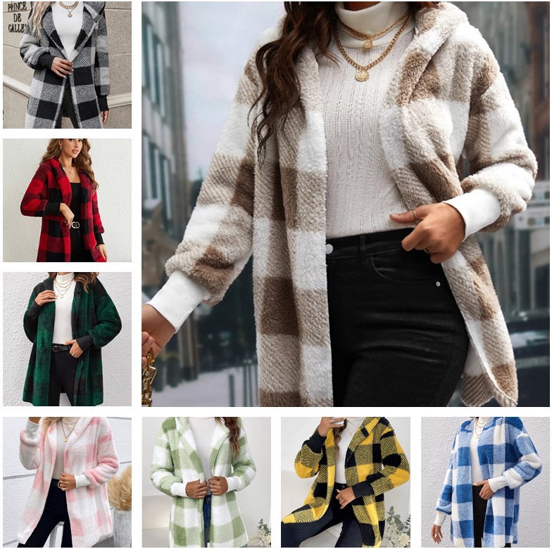 Women's Loose Plaid Fuzzy Cardigan Sweater