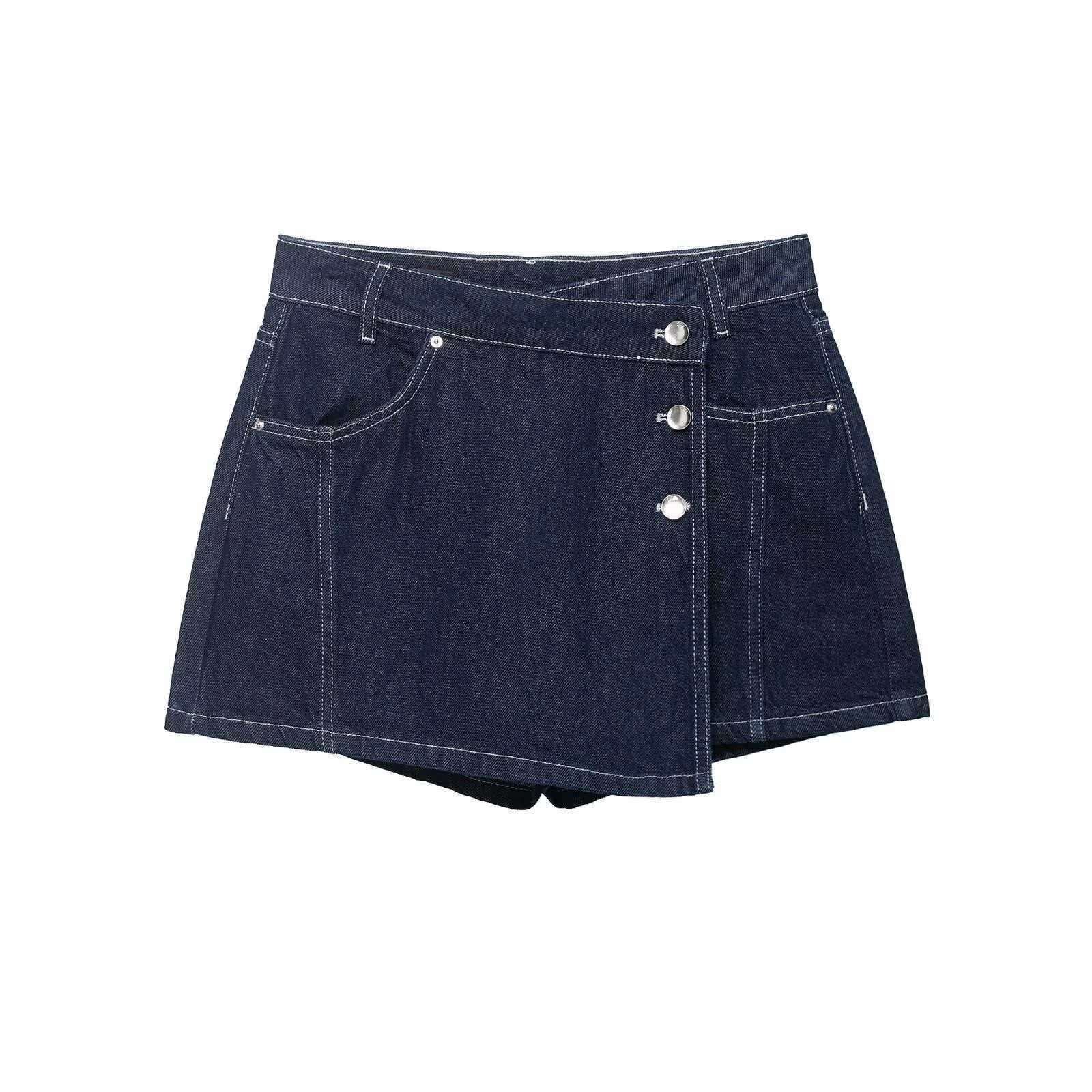 Women's Drawstring Waist Denim Shirt and Skort Set Casual Summer