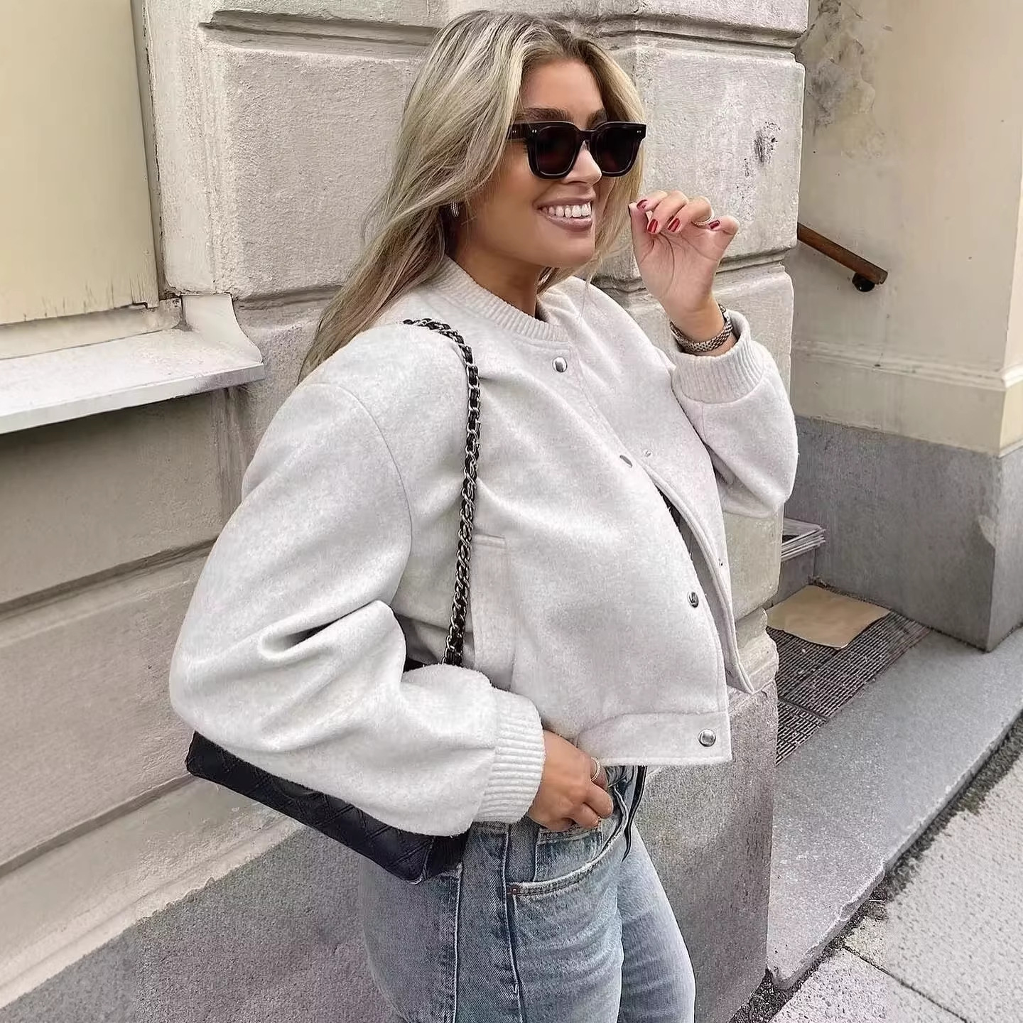 Women's Soft Short Bomber Jacket Long Sleeve Lined