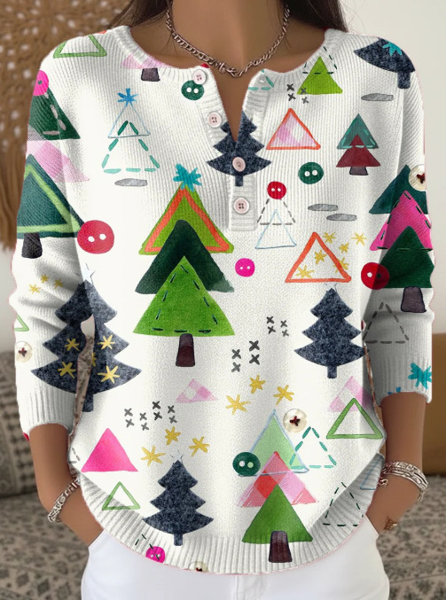 Women's Forest Crow Snowflake Print Button Sweatshirt