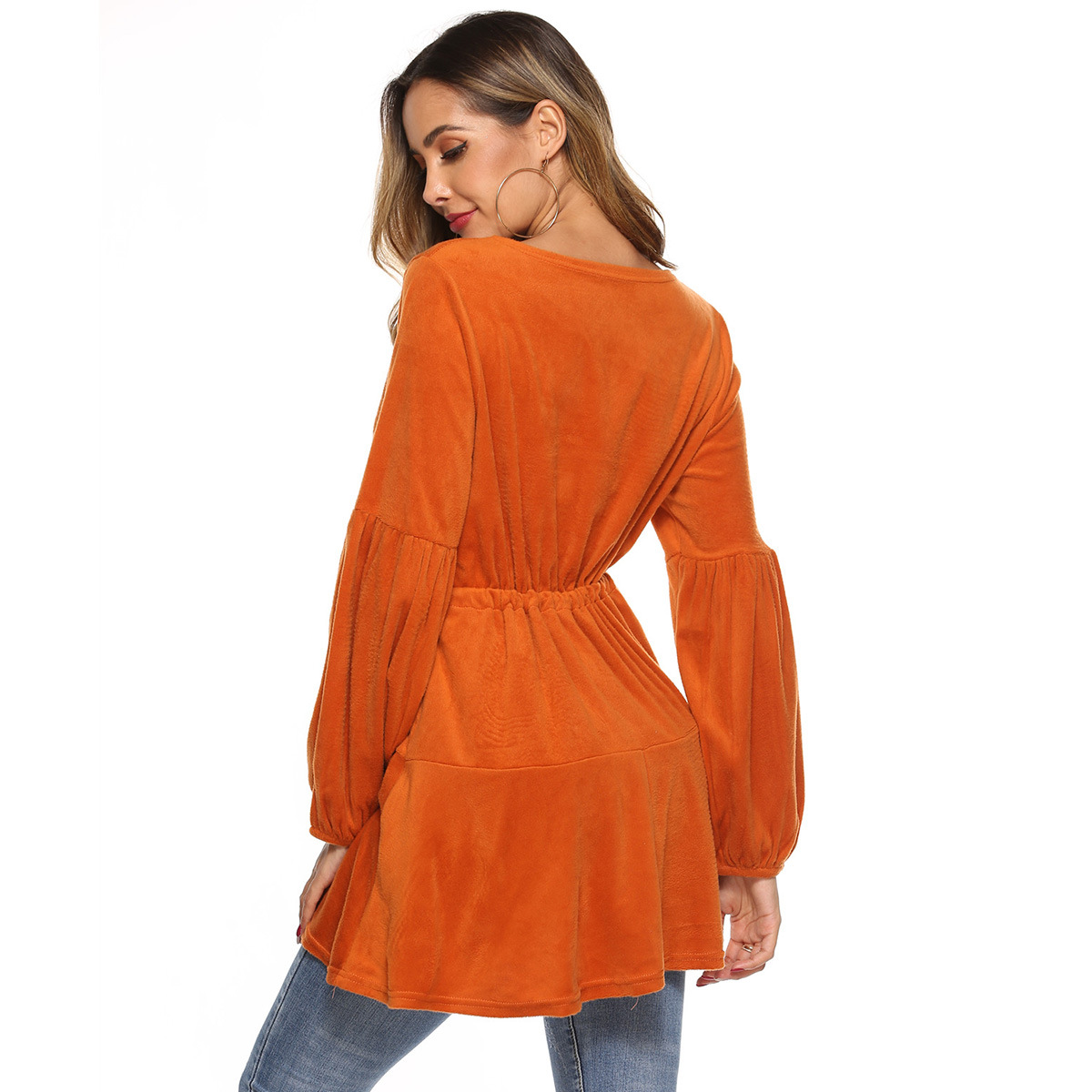 Cross V-Neck Lace-Up Waist Fuzzy Knit Dress with Long Sleeve Cardigan