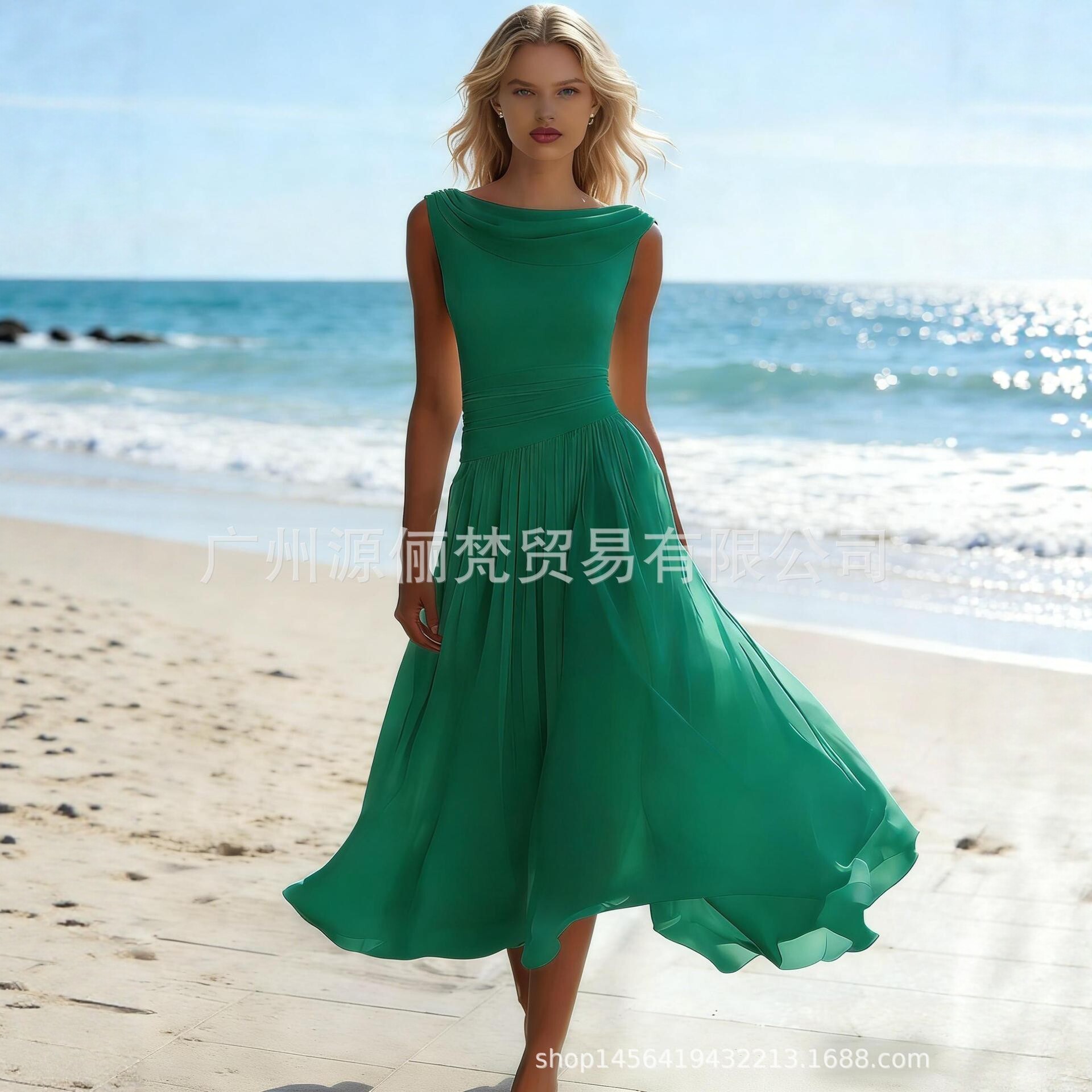 Elegant Flowy Chiffon Long Sleeve High Waist Maxi Dress