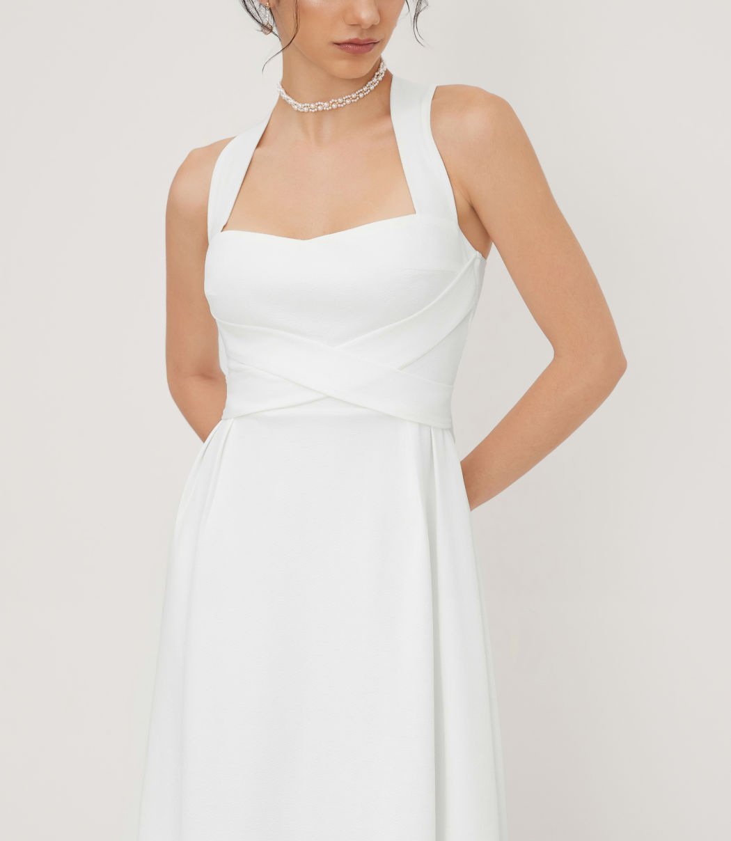 French Square-Neck Sleeveless A-Line Midi Dress