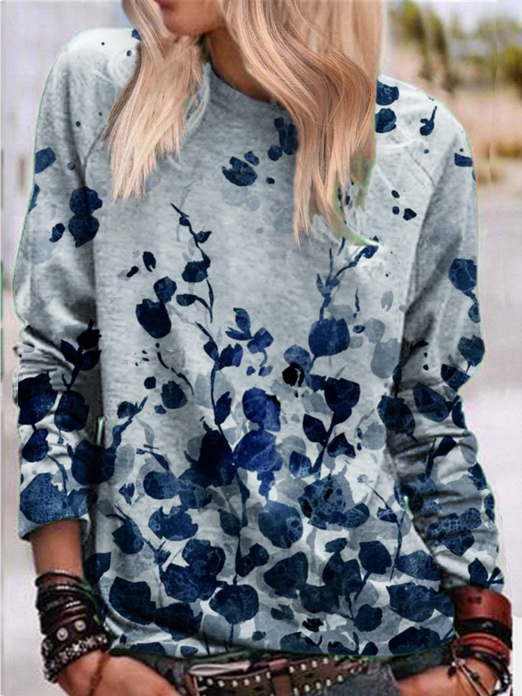 Women's Floral Print Long Sleeve Pullover Hoodie