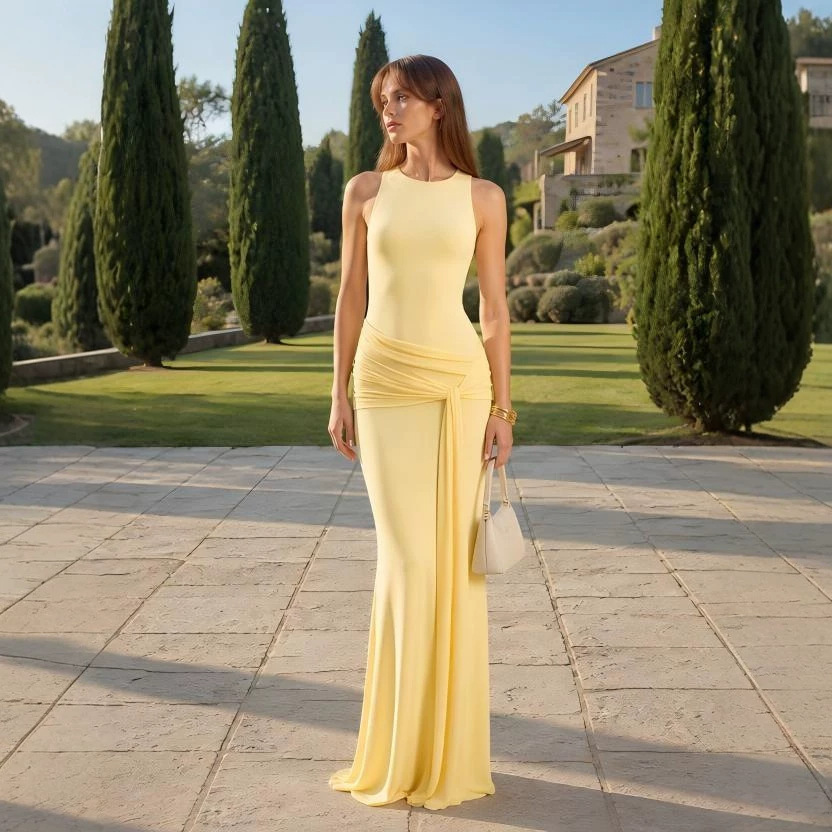Off-Shoulder Sleeveless Mermaid Maxi Dress Ruched Waist Slimming Evening Gown