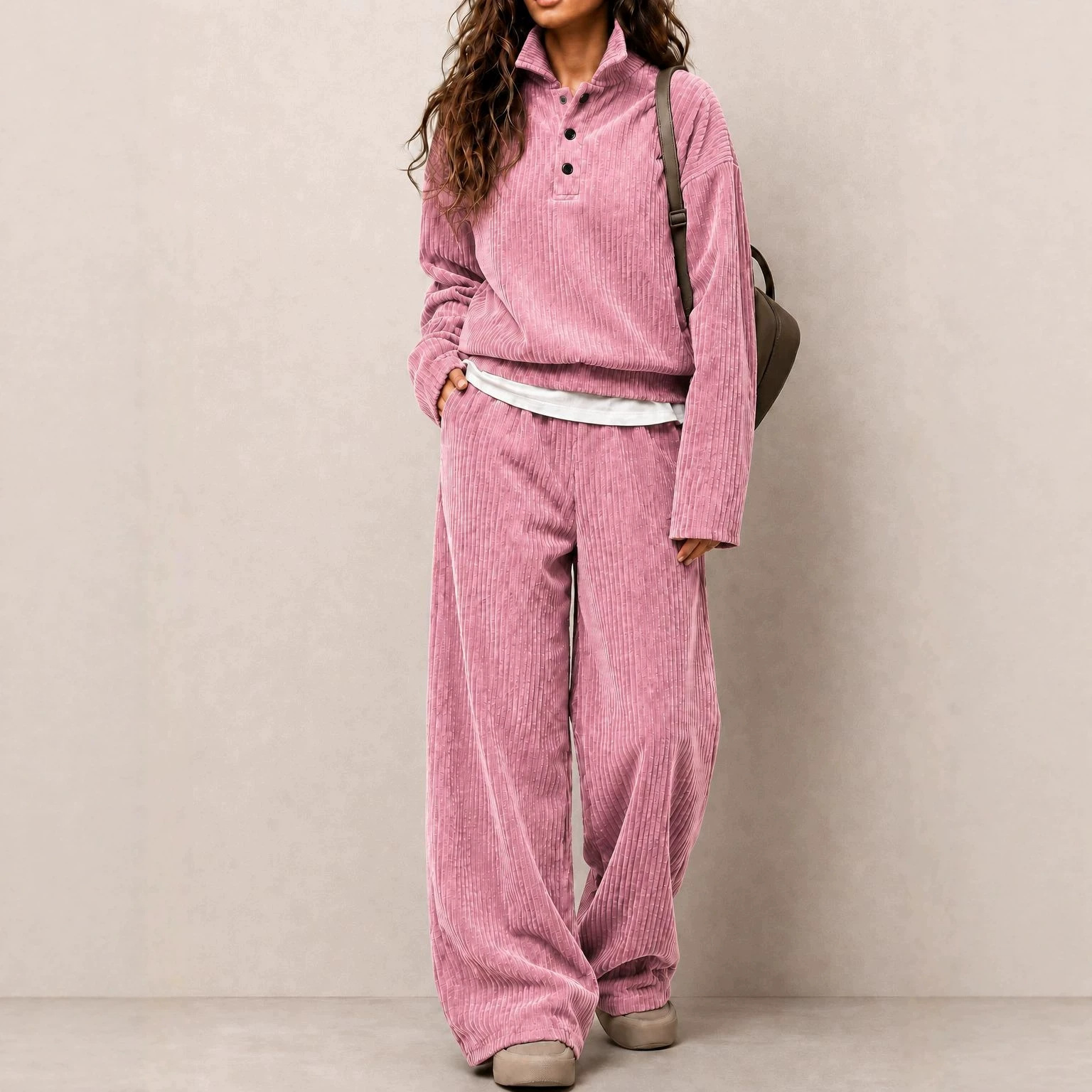 Women's Corduroy Sweatshirt and Straight-Leg Pants Set