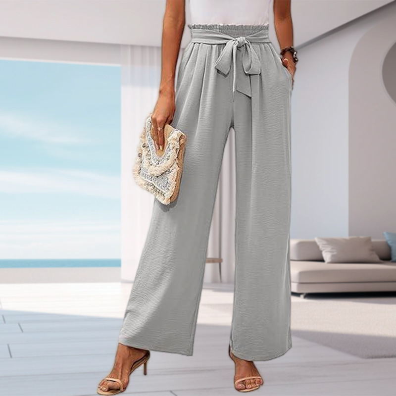 Women's High-Waist Wide-Leg Pants with Pockets Solid Color