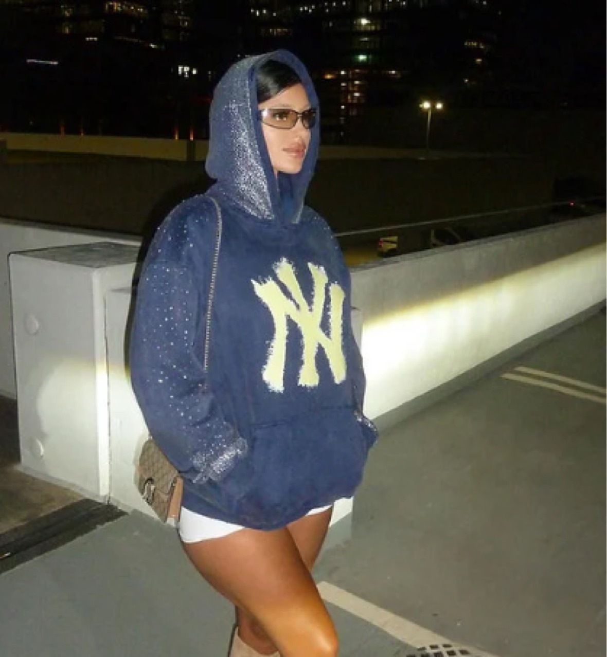 Women's Loose Hooded Long-Sleeve Rhinestone Hoodie with Pockets