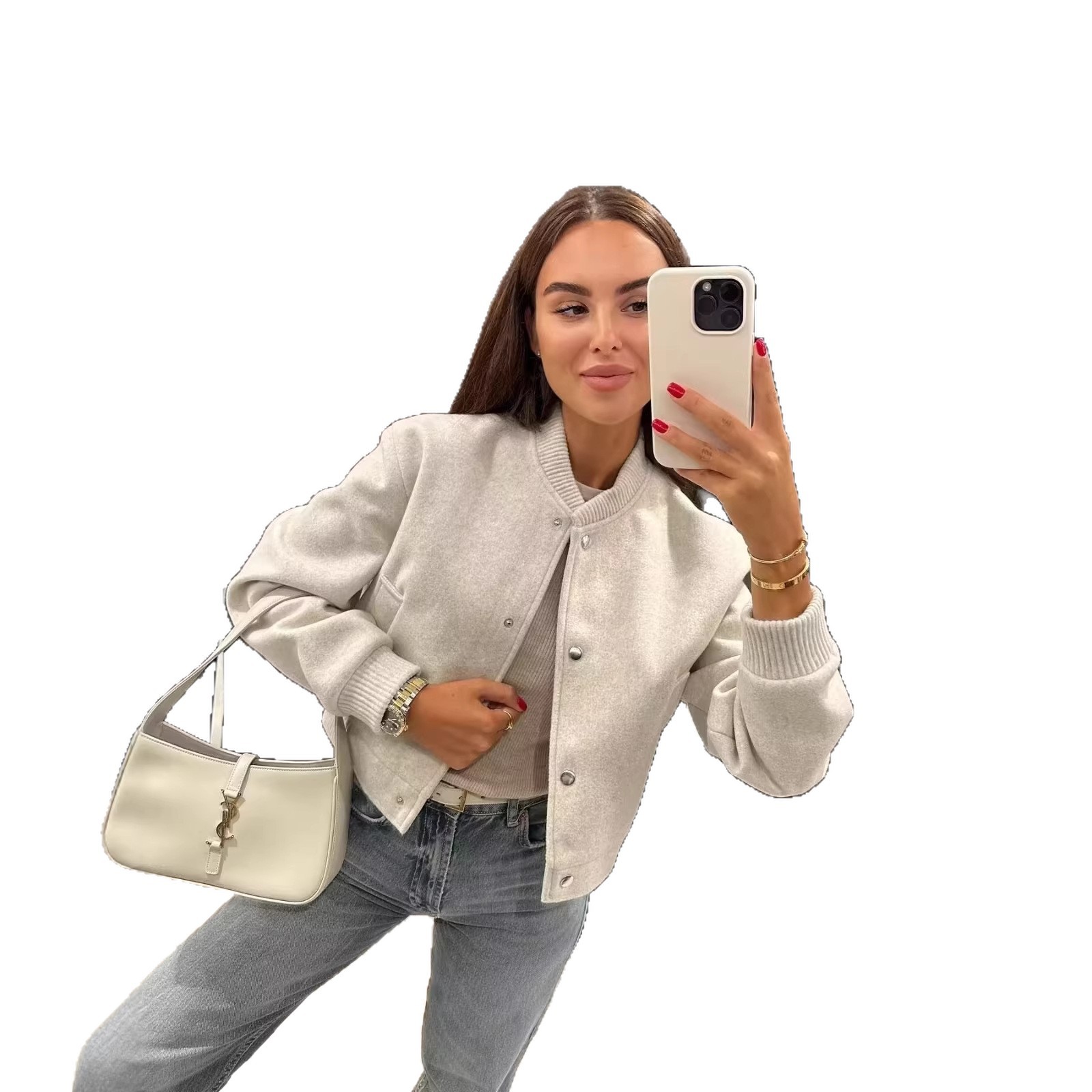 Women's Soft Short Bomber Jacket Long Sleeve Lined