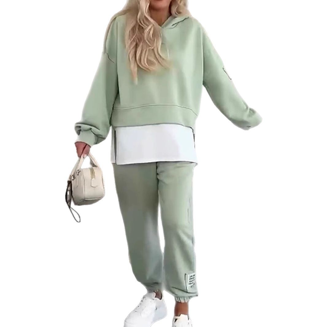 Women's Hooded Colorblock Casual Tracksuit Set Long Sleeve