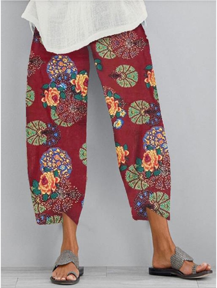 Women's Boho Floral Print Cropped Jogger Pants