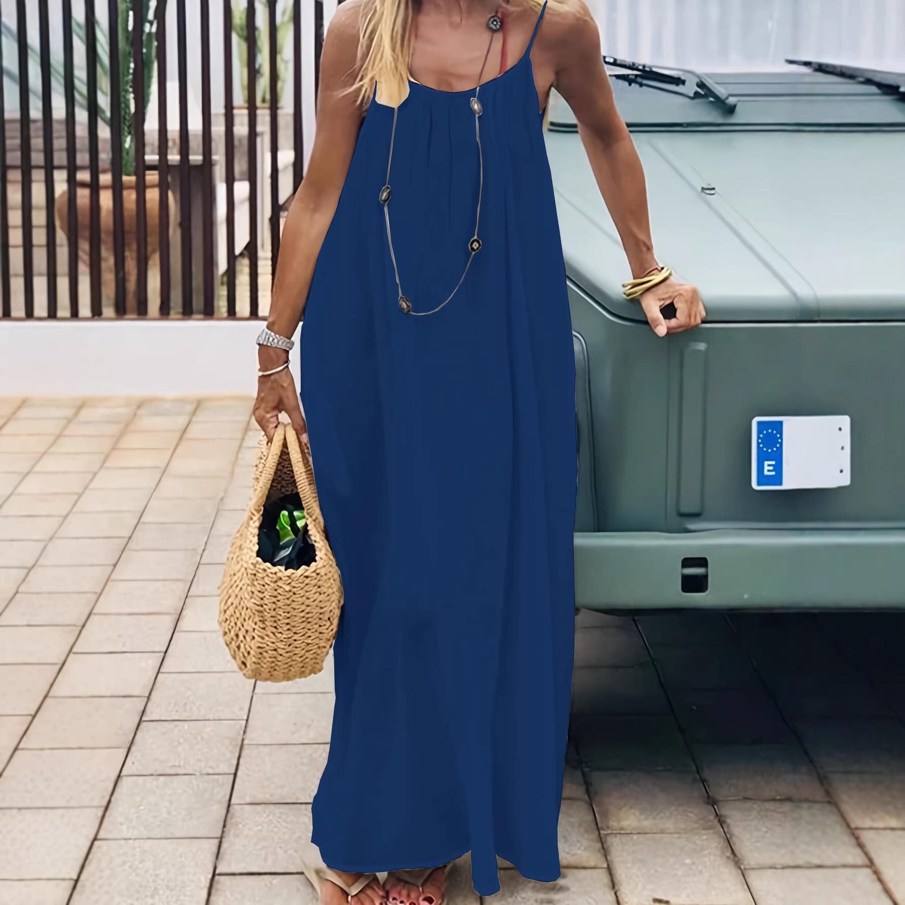 Women's Spaghetti Strap Open Back Loose Long Loungewear Dress