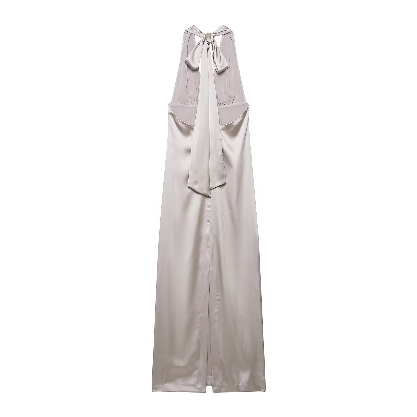 Women's Halter Neck Midi Dress with Bow, High Waist A-Line, Polyester