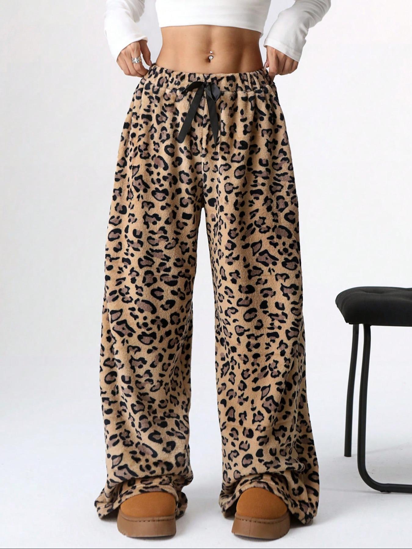 Leopard Print Wide-Leg Casual Pants