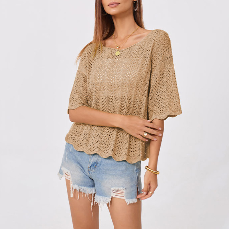 Women's Loose Hollow-Out Knit Crewneck Top