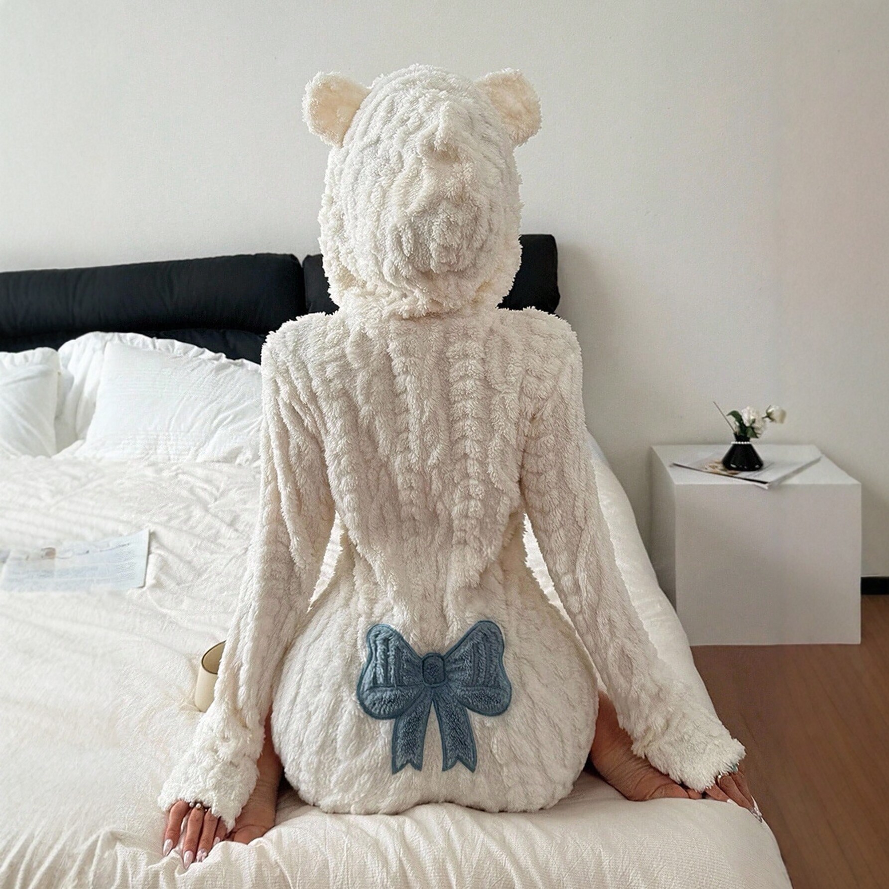 Women's Casual Solid Hooded Long Sleeve Fleece Jumpsuit