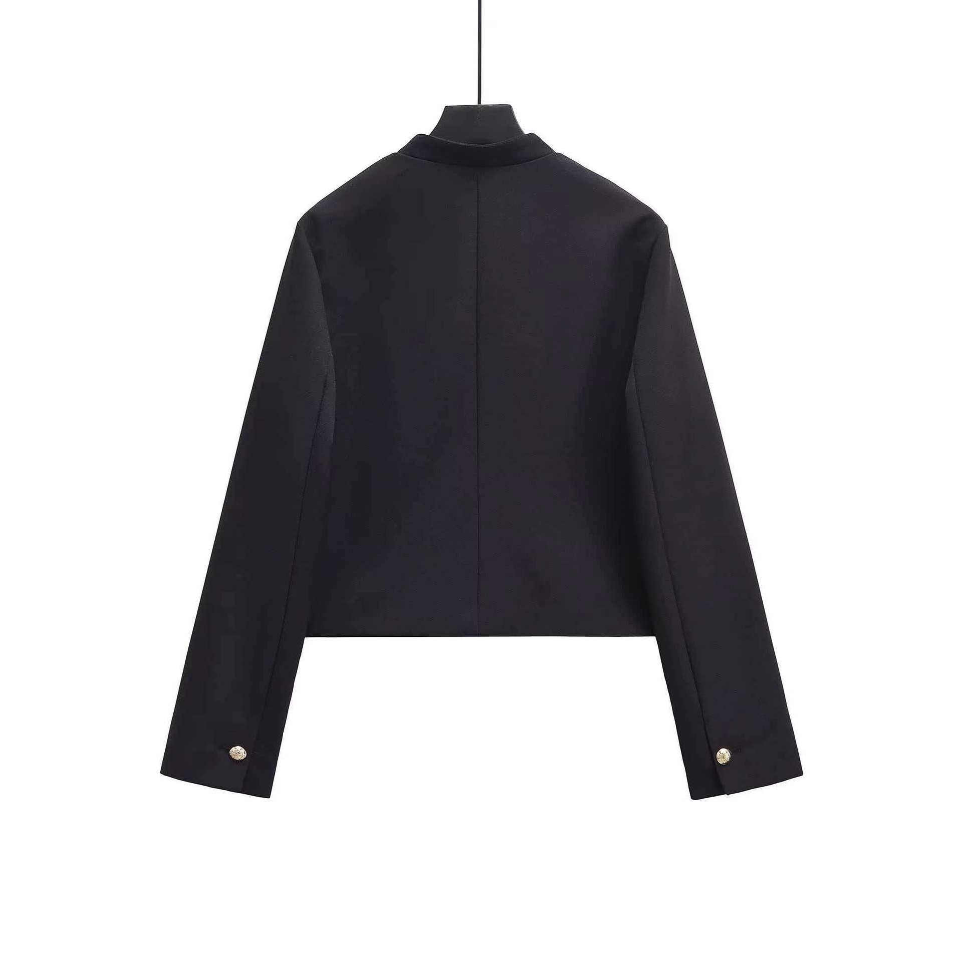 Women's Retro Metal Button Black Jacket