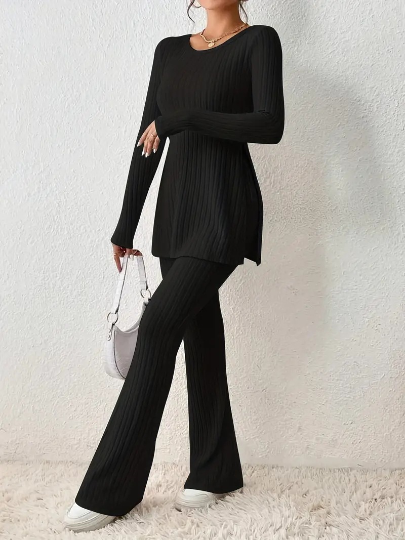 Women's Solid Color Slim Fit Two-Piece Lounge Set with Pants