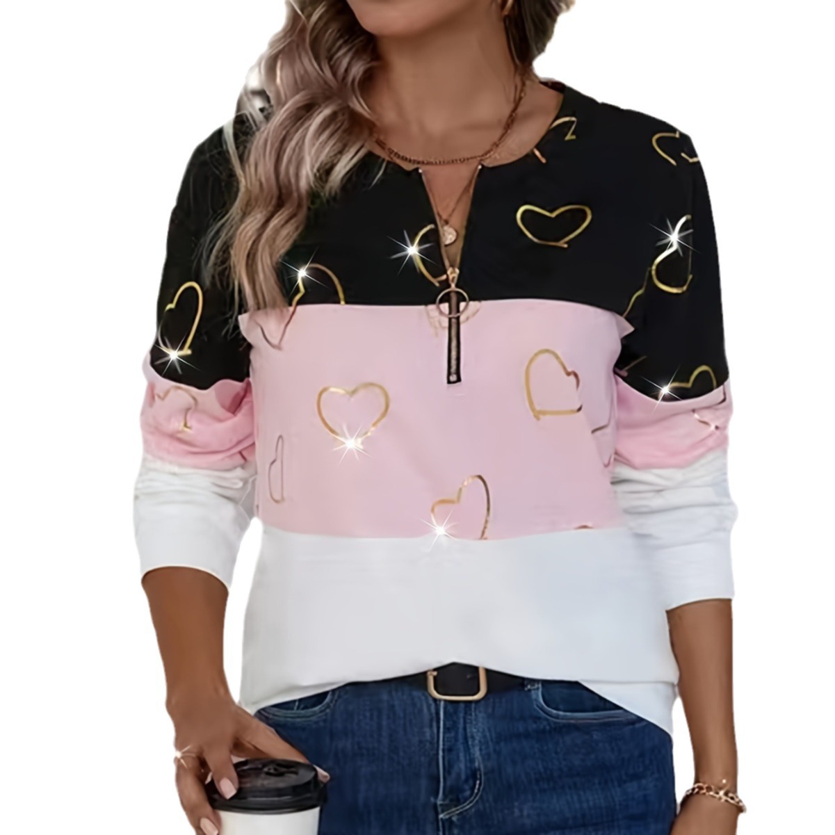 Women's Casual Half-Zip Long-Sleeve Sweatshirt