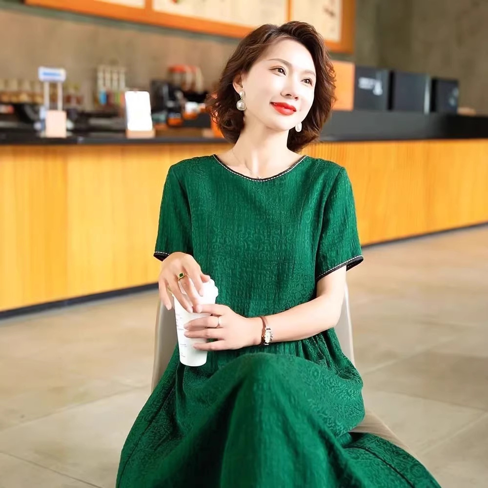 Women's Vintage-Style Round Neck Loose A-Line Midi Dress