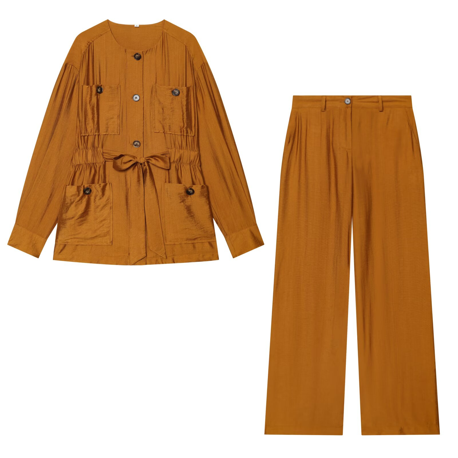 Women's Ruched Long Sleeve Top and Pants Set