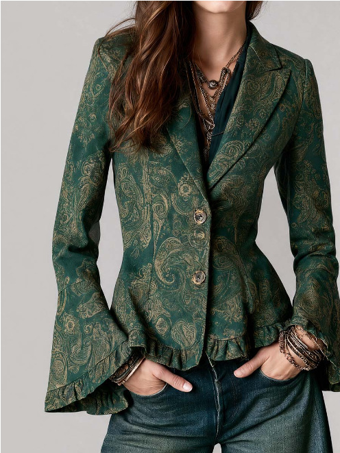 Bohemian Paisley Print Flare-Sleeve Blazer