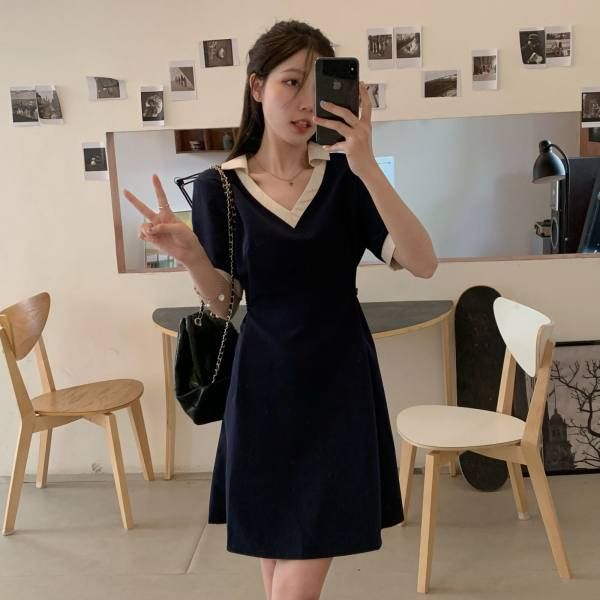 Plus Size Women's French Style A-Line Dress V-Neck Short Sleeve Midi