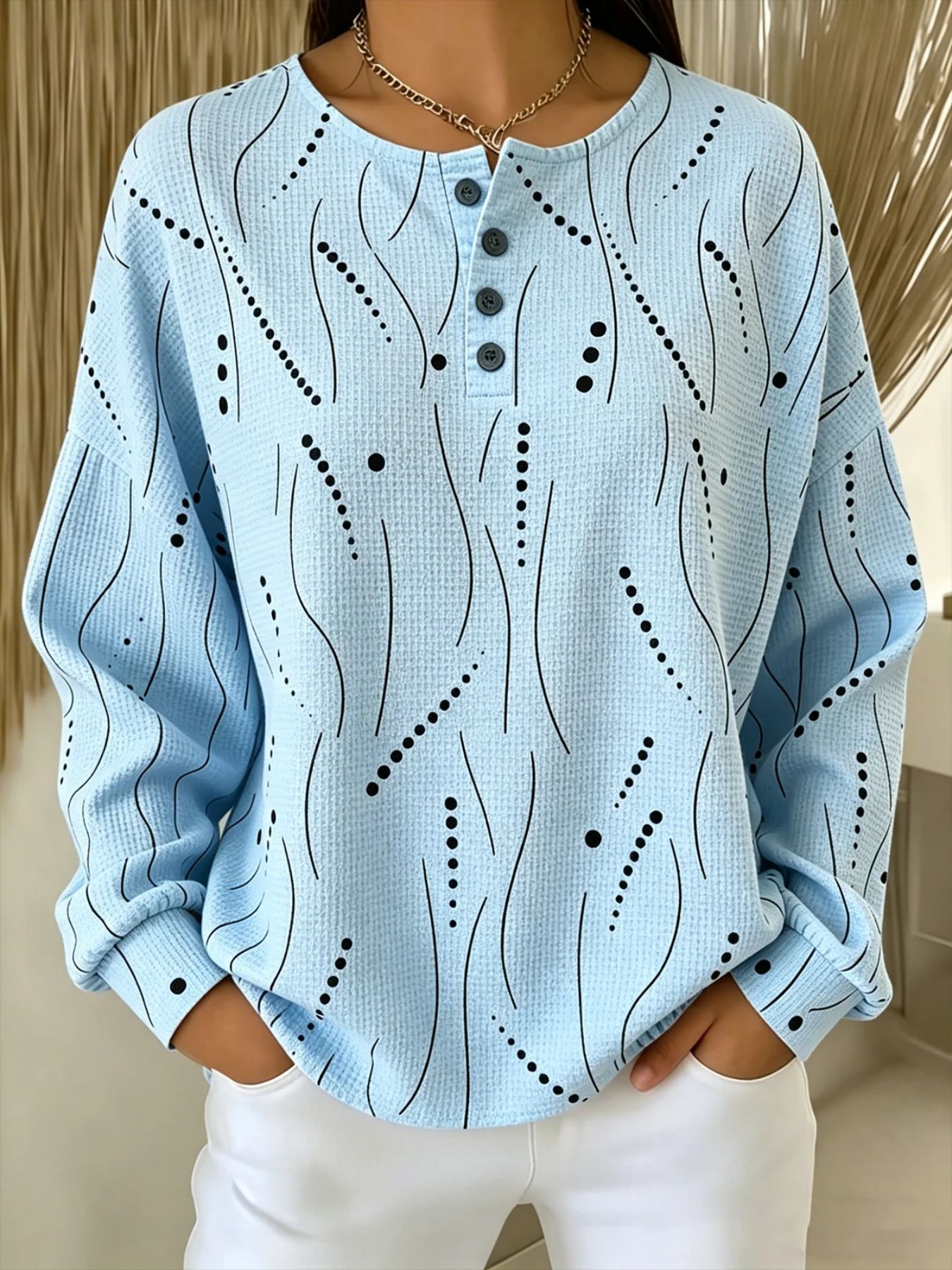 Women's Retro Polka Dot Print Button Sweatshirt