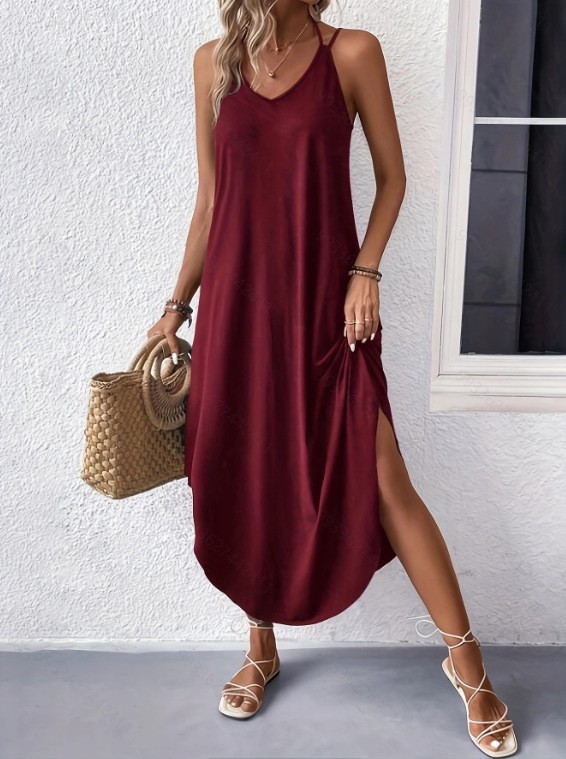 Women's Solid Color Sweet Loose Long A-Line Cami Dress