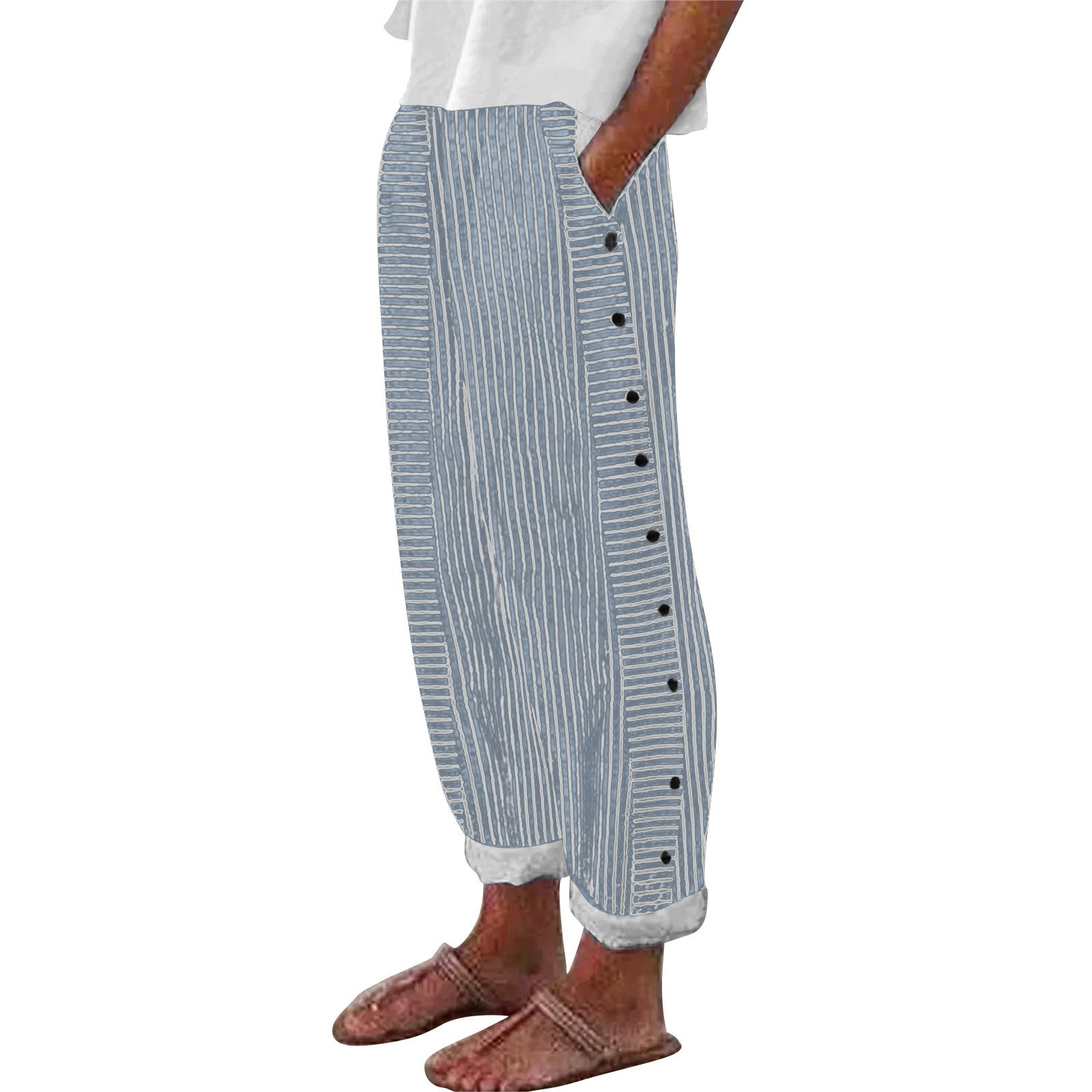 Women's Striped Cropped Skinny Pants Casual Slim Fit