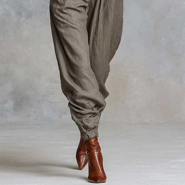 Women's Cotton-Linen Long-Sleeve Button-Detail Pocket Shirt Jumpsuit