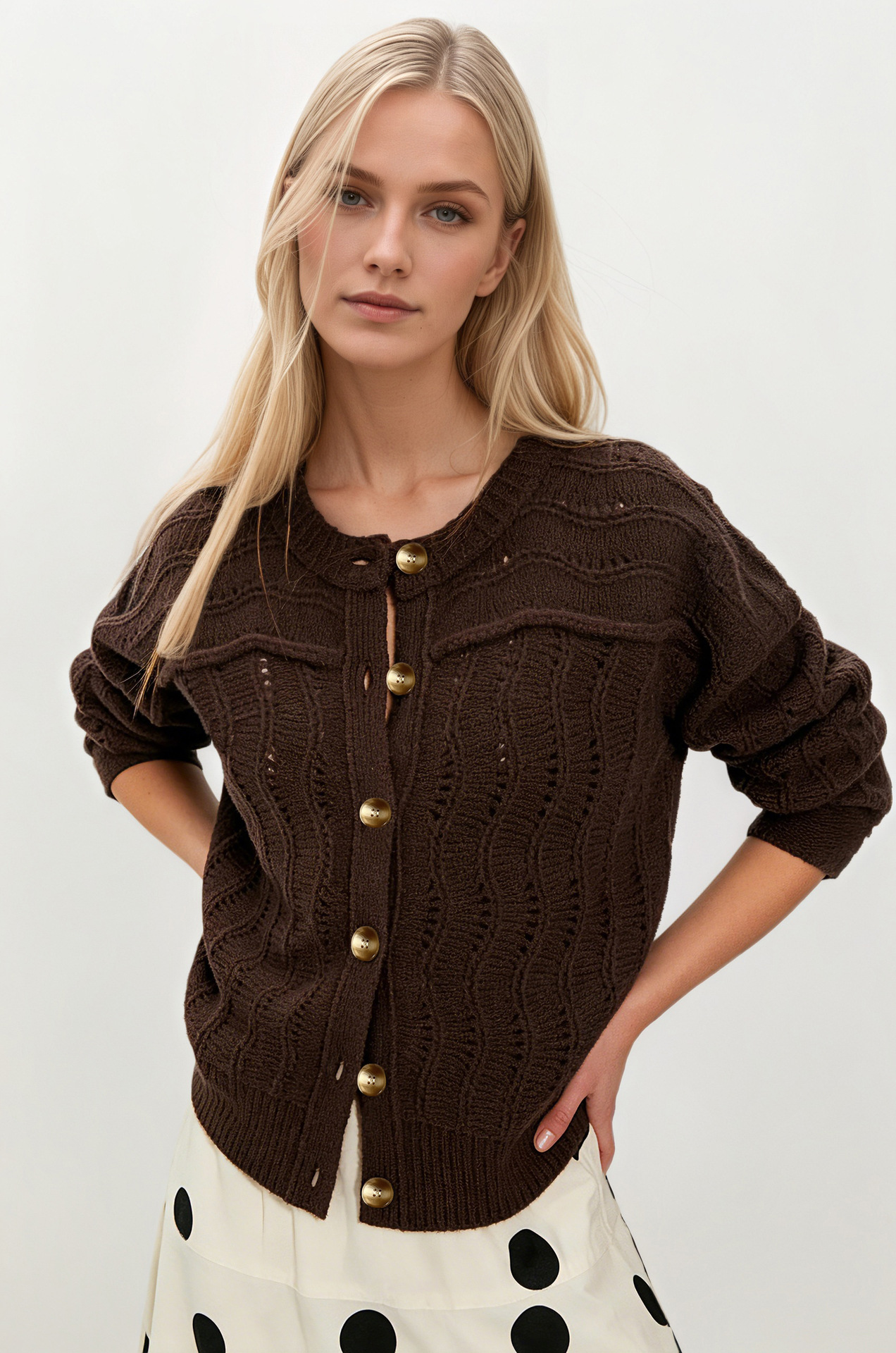 Button-Front Knit Cardigan Sweater for Women