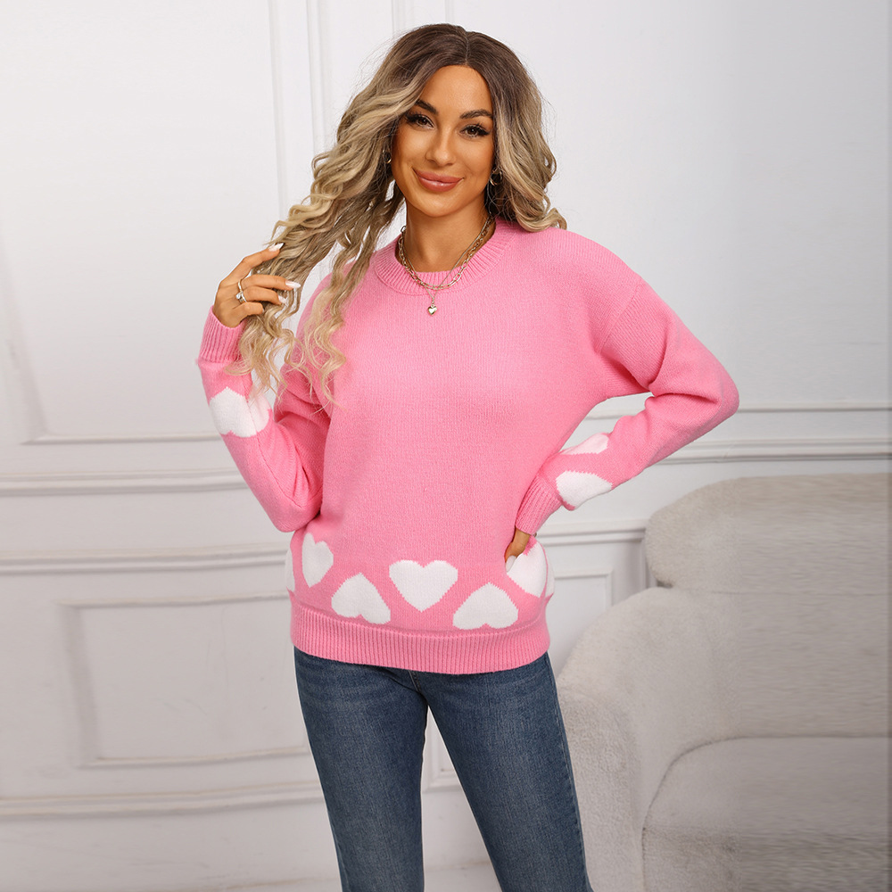 Plus Size Heart Long Sleeve Knit Sweater